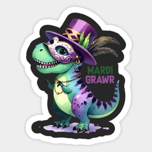 Mardi Grawr Funny Trex Dinosaur Sticker